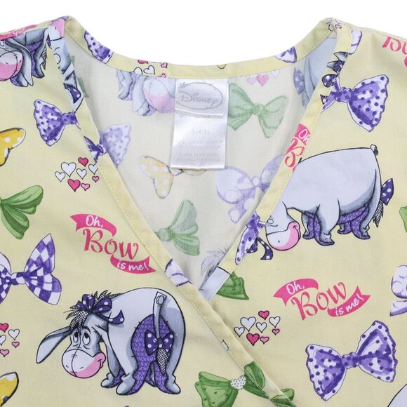 Disney Women Small Winnie The Pooh Eeyore Oh Bow Is Me Medical Uniform Scrub Top - Picture 4 of 10